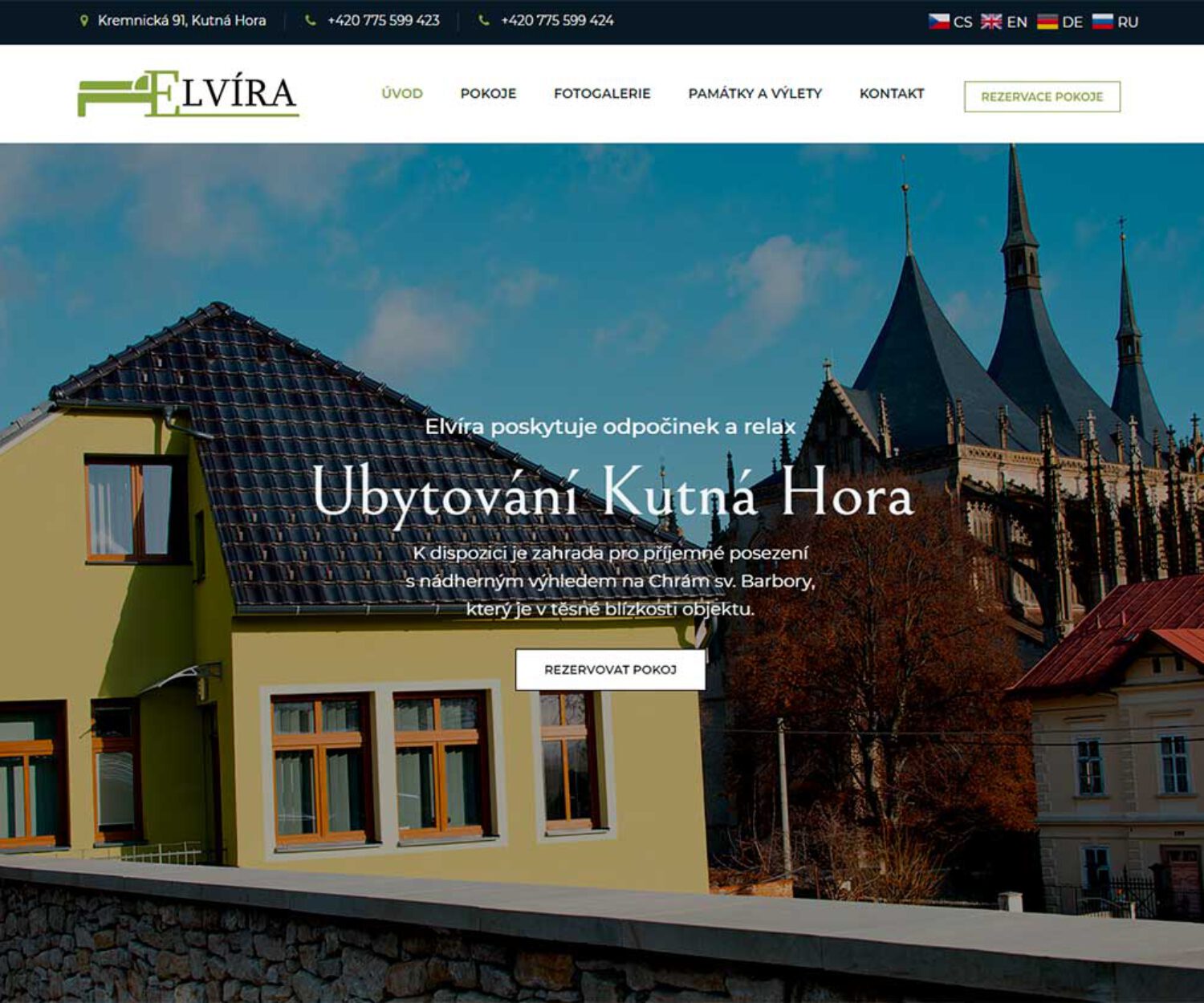 Tvorba webových stránek Kutná Hora - Elvíra Ubytování
