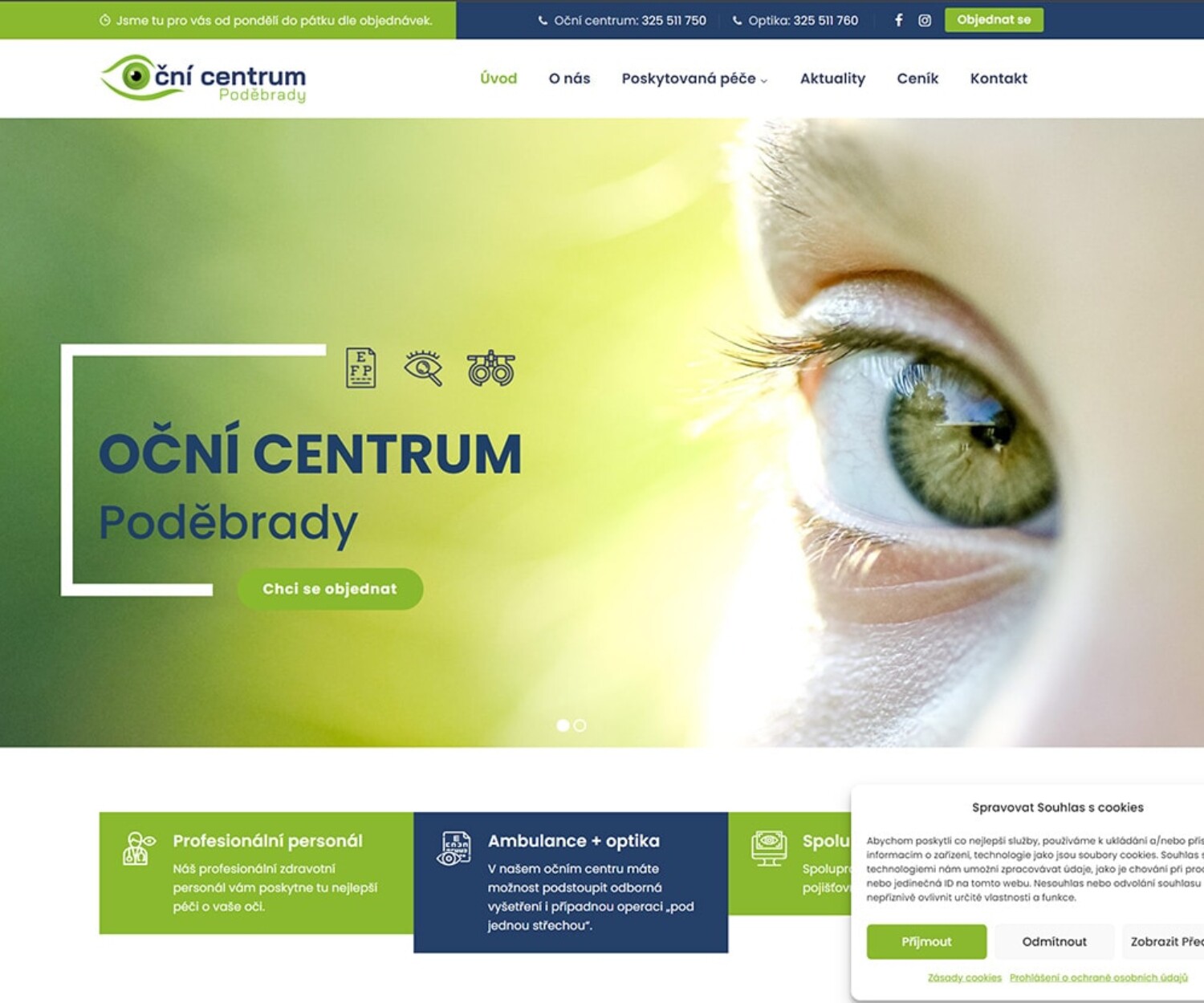 Tvorba webových stránek pro oční centrum Poděbrady
